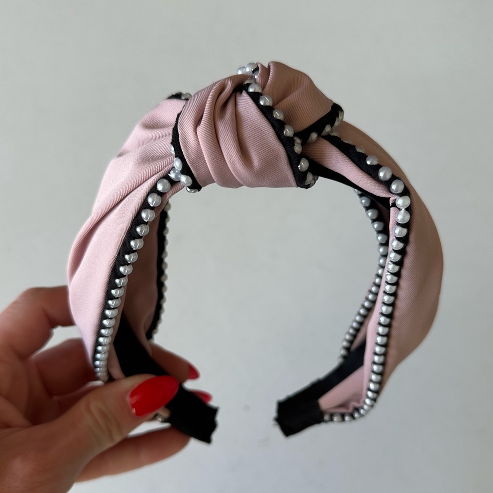 Anthropologie Knotted Pink Headband with Pearl Trim